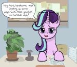  desk dialogue equid equine female friendship_is_magic furniture hasbro horn horse looking_at_viewer mammal my_little_pony office pony realdash sitting solo speech_bubble starlight_glimmer_(mlp) story story_in_description table talking_to_viewer unicorn 