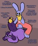  absurd_res ambiguous_gender anal anthro big_ears big_penis blue_body canid canine canis covering covering_mouth dialogue doggystyle domestic_dog duo eyewear from_behind_position genitals glasses grape_ad hi_res jax_(digital_circus) josh_(grape_ad) lagomorph leporid male male/ambiguous mammal messy_linework penis purple_body rabbit sex smug tail tail_grab teasing 