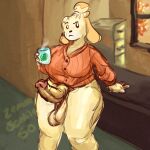  animal_crossing animated anthro autumn balls beverage big_balls big_penis bottomless bottomless_gynomorph bottomless_intersex canid canine canis clothed clothing desk domestic_dog furniture genitals gynomorph holding_beverage holding_mug holding_object hot_beverage humanoid_genitalia humanoid_penis inside intersex isabelle_(animal_crossing) leaning_on_table lemonscented60 looking_at_viewer mammal mostly_nude mug nintendo office penis plantigrade shih_tzu solo solo_focus solo_in_panel sweater table throbbing_penis topwear toy_dog window 