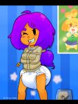  animal_crossing anthro bdsm bondage bound canid canine canis diaper domestic_dog female glowing_fangs halloween holidays human isabelle_(animal_crossing) mammal nintendo not_furry pen_in_mouth price_tag restraints shima_pad solo straitjacket 