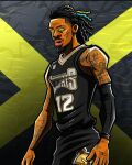  1boy basketball_uniform dark_skin drawing ja_morant jersey long_hair looking_at_viewer male_focus memphis_grizzlies national_basketball_association non-web_source sportswear 