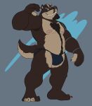  2023 anthro armpit_hair badger biped body_hair brown_body clothing dippubear hi_res humanoid_hands male mammal mustelid musteline nipples simple_background solo underwear 