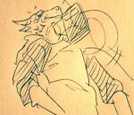  anthro beastars bodily_fluids book canid canine canis clothed clothing fully_clothed humor legoshi_(beastars) male mammal solo sweat throwing_object wolf wuffinarts 