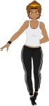  2022 absurd_res accessory breasts brown_body brown_skin cleavage clothed clothing female footwear hair_accessory hairband hi_res human humanoid kiki_(monkaes) kuramichan mammal shirt shoes sneakers solo sweatband sweatpants tank_top topwear 