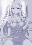  absurdres arona&#039;s_sensei_doodle_(blue_archive) bed_sheet blue_archive blush breasts coffee_cup condom condom_packet_strip condom_wrapper cup disposable_cup english_commentary hair_ornament hairpin highres holding holding_cup ichika_(blue_archive) large_breasts long_hair naughty_face nightgown seductive_smile sensei_(blue_archive) shorts smile thick_thighs thighs vase very_long_hair xueli_shimazaki 