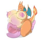  ambiguous_gender anthro areola belly belly_expansion belly_inflation big_breasts blush bodily_fluids breast_expansion breasts charizard digital_media_(artwork) ditto_(pokemon) dragon dragonfron expansion female fire generation_1_pokemon genitals goo_creature horn huge_breasts inflation inflation_fetish leaking membrane_(anatomy) membranous_wings nintendo nipples nude orange_body penetration pokemon pokemon_(species) pussy scalie simple_background slime slime_inflation tail wings 