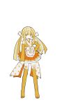  1girl apron blonde_hair boots bow flat_chest full_body hair_ribbon hairband io_(usagi_nui) japanese_clothes kimono long_hair long_sleeves maid multicolored_hair orange_bow orange_eyes orange_footwear orange_kimono orange_ribbon orange_sleeves personification polka_dot_hairband ribbon short_kimono simple_background sleeveless sleeveless_kimono solo sparkling_eyes thigh_boots transparent_background twintails usagi_nui wa_maid waist_apron waist_ribbon white_apron white_hair white_hairband white_ribbon 