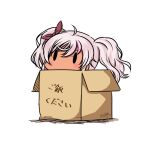  1girl ahoge box cardboard_box comandante_cappellini_(kancolle) dated hair_ribbon hatsuzuki_527 in_box in_container kantai_collection long_hair pink_hair pink_ribbon ribbon simple_background solid_oval_eyes solo translation_request twitter_username white_background 