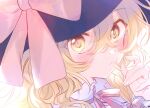  1girl black_headwear blonde_hair blush commentary hair_between_eyes hat kirisame_marisa long_hair looking_at_viewer poprication portrait solo symbol-only_commentary touhou witch_hat yellow_eyes 