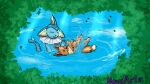  16:9 digital_drawing_(artwork) digital_media_(artwork) eevee eeveelution floating generation_1_pokemon hi_res mother_(lore) mother_and_child_(lore) nintendo novaarts parent_(lore) parent_and_child_(lore) pokemon pokemon_(species) swimming vaporeon widescreen 