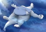 anthro belly big_belly big_breasts blue_body blue_countershading breasts countershade_torso countershading eyes_closed female floating_on_water generation_2_pokemon legendary_pokemon lugia navel nintendo nude obese obese_anthro obese_female overweight overweight_anthro overweight_female pokemon pokemon_(species) sea solo tail thatoneaceguy water white_body 