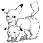  2014 all_fours bite biting_lip black_and_white blush doggystyle duo feral from_behind_position generation_1_pokemon humping monochrome narrowed_eyes nintendo pikachu pokemon pokemon_(species) raised_tail sex simple_background tail wafflefox 