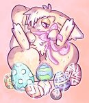  &lt;3 &lt;3_eyes birth bodily_fluids catluvs3 easter easter_bunny easter_egg egg female feral genital_fluids genitals hi_res holidays lagomorph legs_up leporid mammal oviposition pussy pussy_juice rabbit ribbons spread_legs spreading stretched_pussy wet 