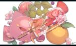  :d artist_name blueberry commentary_request flower food fruit highres holding holding_food hoppip leaf looking_at_viewer no_humans ojikano open_mouth orange_(fruit) orange_ribbon orange_slice pink_flower pokemon pokemon_(creature) popsicle ribbon signature simple_background smile solo strawberry white_background yellow_eyes 