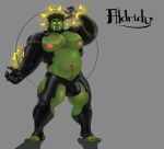  1boy 4giogio4 aldrich_(4giogio4) bara bare_pectorals beard belly bulge clothing_cutout collaboration colored_skin crotchless crotchless_pants electricity electrokinesis facial_hair full_body green_skin halo_behind_head hip_vent huge_pectorals kokukokuboo large_bulge looking_at_viewer male_focus mature_male monster_boy muscular muscular_male navel navel_hair nipples orc original pants pectorals plump pointy_ears revealing_clothes short_hair solo sparse_chest_hair standing stomach strongman_waist thick_eyebrows thick_thighs thigh_cutout thighs tusks 