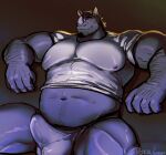  abs absurd_res anthro bulge clothed clothing erection erection_under_clothing extracurricular_activities hi_res horn male mammal muscular muscular_anthro muscular_male pecs rhinoceros richard_(extracurricular_activities) solo toragoru 