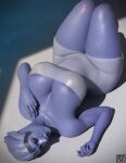  alien alien_humanoid areola areola_slip asari big_breasts blue_body breasts cleavage clothed clothing curvy_figure female hi_res huge_breasts humanoid lying mass_effect nipple_outline nipples on_back pseudo_hair rude_frog scales skimpy solo thick_thighs voluptuous wide_hips 