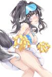  1girl animal_ears bare_legs black_hair blue_archive blush dog_ears dog_girl dog_tail goggles hibiki_(blue_archive) hibiki_(cheer_squad)_(blue_archive) hong_le_le long_hair looking_at_viewer midriff miniskirt open_mouth panties simple_background skirt solo star_(symbol) sweat tail thighs underwear white_background white_panties 