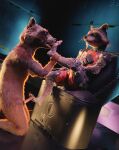  3d_(artwork) absurd_res anthro claws clothed clothing digital_media_(artwork) duo erection feet foot_fetish foot_lick foot_play footjob fur furniture genitals guardians_of_the_galaxy hi_res licking male male/male mammal marvel nude paws penile penis procyonid raccoon ralic_turman rocket_raccoon sex simple_background tongue tongue_out 