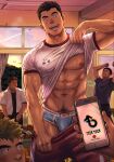  5boys :d abs bara bare_pectorals bird black_eyes black_hair black_shirt blonde_hair blue_male_underwear blush brown_hair bulge cellphone closed_eyes clothes_lift clothes_pull hand_up highres holding holding_phone large_pectorals looking_at_another male_focus male_underwear multiple_boys muscular muscular_male navel navel_hair nipples open_clothes original out_of_frame pants pants_pull partially_undressed pectorals phone presenting_pectorals pulled_by_self recording shirt shirt_lift short_hair sideburns smartphone smile solo_focus suamaru sunset sweatpants thick_eyebrows underwear undressing white_shirt 