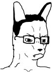  anonymous_artist anthro black_and_white chudjak cute_fangs eyewear frown glasses hair lagomorph leporid male mammal monochrome rabbit simple_background snout solo soyjak 