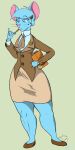  2023 accessory anthro biped blue_body blue_eyes blue_fur blue_hair bottomwear breasts brown_clothing brown_topwear brown_vest buckteeth chewing_pen clipboard clothed clothed_anthro clothed_female clothing colored digital_drawing_(artwork) digital_media_(artwork) female female_anthro freckles fur hair hair_accessory hairclip hi_res holding_clipboard holding_object holding_pen mammal mia_mouse mouse mouse_ears mouse_tail murid murine pen pencil_skirt pink_inner_ear pink_nose pink_tail rodent simple_background skirt solo tail tan_bottomwear tan_clothing tan_skirt teeth texicansummer topwear vest whiskers 