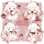  1girl abyssal_ship ahoge artist_name blush_stickers closed_eyes closed_mouth colored_skin crying dress enemy_aircraft_(kancolle) highres horns kantai_collection long_hair mittens multiple_views nada_namie northern_ocean_princess one_eye_closed open_mouth red_eyes signature sparkle white_dress white_hair white_mittens white_skin 