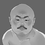  1boy bald facial_hair grey_background greyscale looking_at_viewer male_focus monochrome mustache original parted_lips sashizume_soutarou solo topless_male upper_body 