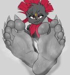  2022 5_toes anthro anthrofied appdattta bangs barefoot biped black_bottomwear black_clothing black_eyebrows black_nose black_topwear bodily_fluids bottomwear breasts cheek_tuft clawed_feet claws clothed clothing countershade_feet countershading crop_top cute_fangs dark_eyelids digital_drawing_(artwork) digital_media_(artwork) eyebrow_through_hair eyebrows eyelashes facial_tuft fan_character fang_the_weavile fangs feet feet_up female foot_focus forehead_gem foreshortening freckles front_view fur generation_4_pokemon hair half-closed_eyes head_tuft hi_res humanoid_feet inner_ear_fluff looking_at_viewer mammal medium_breasts musk musk_clouds narrowed_eyes neck_tuft nintendo notched_ear perspective plantigrade pokemon pokemon_(species) pokemorph presenting red_eyes red_hair sharp_claws shirt shoulder_tuft simple_background sitting smelly smelly_feet smile smiling_at_viewer snaggle_tooth soles solo steam steamy_feet sweat sweaty_feet teasing teeth thick_eyelashes toe_claws toes topwear torn_clothing torn_shirt torn_topwear translucent translucent_hair tuft weavile white_claws 