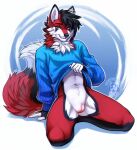 andromorph anthro butteredshep canid canine fox genitals girly hi_res intersex kneeling mammal pussy solo 