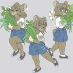  anthro clothed clothing ekaki510 female flower flower_in_mouth footwear lagomorph mammal pika plant shoes solo 