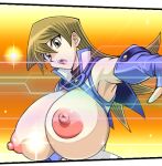  1girl blonde_hair breastless_clothes breasts breasts_out brown_eyes duel_academy_uniform_(yu-gi-oh!_gx) gigantic_breasts huge_breasts huge_nipples large_areolae large_breasts long_hair looking_at_viewer nipples open_mouth rochestedorm tenjouin_asuka yu-gi-oh! yu-gi-oh!_duel_links yu-gi-oh!_gx 