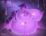  anthro belly belly_expansion big_belly big_breasts bodily_fluids breast_expansion breasts dragon expansion female horn huge_breasts hyper hyper_belly hyper_breasts lactating slime_inflation solo taranima tongue tongue_out void-sam wingless_dragon 