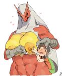  3_fingers abs anthro areola athletic avian beak big_breasts blaziken blonde_hair blonde_mane blue_eyes blush bodily_fluids breasts brendan_(pokemon) clawed_fingers clothed clothed/nude clothed_male_nude_female clothing colored_sketch feathers female fingers fur generation_3_pokemon hair hand_on_breast haramikarubi human larger_anthro larger_female light_body light_skin looking_at_another looking_at_breasts looking_down looking_up male mammal mane muscular muscular_anthro muscular_female muscular_thighs nintendo nipples nude orange_areola orange_nipples pokemon pokemon_(species) red_beak red_body red_feathers red_fur scuted_arms scuted_hands scutes size_difference sketch smaller_human smaller_male smile standing sweat sweatdrop toned_female toned_muscles toned_stomach tuft yellow_sclera 