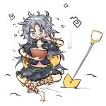  1girl barefoot bowl eating himemushi_momoyo holding holding_spoon open_mouth primsla shovel simple_background solo spoon touhou white_background wooden_bowl wooden_spoon 