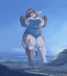  afternoon anthro areola barn big_breasts black_hair blue_clothing blue_overalls blue_topwear bovid bovine breasts brown_body cast_shadow cattle clothed clothing cloven_hooves countershading cowbell curvy_figure dusk dust_cloud ear_tag farm female hair hi_res hooves horn huge_breasts ineffective_clothing landscape_dwarfing macro mammal mountain outside overalls overalls_only partially_clothed plant river rose_(scream) scream_(artist) shadow side_cut silo slightly_chubby slightly_chubby_anthro slightly_chubby_female solo spots spotted_body standing stomping sunset suspenders tail thick_calves thick_thighs tight_clothing topwear tree undressing unguligrade unguligrade_anthro voluptuous white_body wide_hips 
