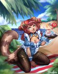  absurd_res ailurid anthro beach cafe clothing female hi_res linndrim maid_uniform mammal palm_tree plant red_panda sea seaside solo tree uniform water 