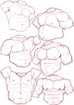  6+boys abs anatomy arms_at_sides arms_up bara belly cropped_torso dandoo headless large_pectorals male_focus monochrome multiple_boys multiple_views muscular muscular_male navel navel_hair nipples original outstretched_arm pectorals plump stomach strongman_waist 