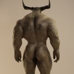  2_horns absurd_res back_muscles dragon_age hi_res horn humanoid iron_bull male muscular muscular_male qunari rear_view scar solo voluox 