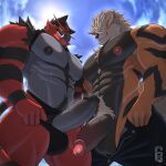  1:1 abs absurd_res anthro arcanine balls biceps big_muscles big_penis black_body black_fur bottomwear bottomwear_down canid canine canis clothed clothing duo erection felid fur generation_1_pokemon generation_7_pokemon genitals grey_body grey_fur hi_res humanoid_genitalia humanoid_penis incineroar male mammal muscular muscular_anthro muscular_male nintendo nipples orange_body orange_fur outside pants pants_down partially_clothed pecs penis pokemon pokemon_(species) red_body red_fur serratus sky solard0gg0 thick_thighs topless 