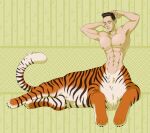  abs big_pecs brown_hair claws felid felid_taur feline frankly-art fur hair huge_pecs humanoid humanoid_taur large_pecs male mammal mammal_taur muscular muscular_male navel nipples nude pantherine pantherine_taur paws pecs small_waist smile solo stretching striped_body striped_fur stripes tail taur tiger tiger_taur waist 