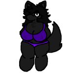  absurd_res big_breasts black_hair bra breasts canid canine canis clothing female hair hi_res mammal panties purp purple_bra purple_clothing purple_goober purple_panties purple_underwear slightly_chubby spiky_hair thick_thighs underwear wolf 