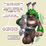  anthro balls big_balls big_penis deep_throat dominant duo generation_8_pokemon genitals green_hair hair hi_res huge_balls huge_penis hyper hyper_balls hyper_genitalia hyper_penis lotolotl male male/male muscular muscular_male nintendo oral penis pokemon pokemon_(species) rillaboom text 