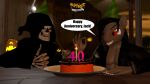  3d_(artwork) absurd_res anniversary anthro cake candle death_(personification) dessert dialogue digital_media_(artwork) duo fan_character food garry&#039;s_mod gesture grim_reaper hi_res humanoid kurt_marek_(mr-wolfapex) male melee_weapon mr-wolfapex ok_sign polearm scythe spirit_halloween weapon 