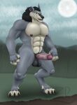  abs absurd_res anthro balls biceps blizzard_entertainment canid canine claws dark_mane erection fur furryrex_(artist) genitals green_eyes grey_body grey_fur hi_res male mammal muscular muscular_male nipples penis pubes purple_nipples rex_(furryrex) solo warcraft were werecanid werecanine werewolf worgen 