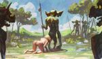  1girl all_fours ass back blonde_hair chain chain_leash completely_nude crawling defeat elf forest leash multiple_boys nature nude outdoors pointy_ears polearm princess_zelda pussy sabu_(sabudenego) skull sky slave spear the_legend_of_zelda the_legend_of_zelda:_breath_of_the_wild thighs troll weapon 