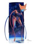  black_eyes border commentary_request deoxys full_body gem highres horns looking_down pokemon pokemon_(creature) purple_gemstone rolloekaki signature solo space tentacles white_border 