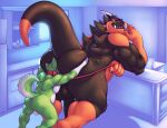  anal anthro anthro_on_anthro backsack balls biceps big_balls big_butt big_penis black_balls black_body black_scales black_sclera butt canid canine chibsarts chiderg claws collar dominant dominant_male dragon duo face_in_ass fur genitals green_body green_fur grin hi_res horn humanoid_genitalia humanoid_penis leash leashed_collar looking_back male male/male mammal muscular muscular_anthro muscular_male nipples nude open_mouth oral orange_body orange_eyes orange_scales overweight overweight_anthro overweight_male penis rimming scales scalie sex sharp_teeth smile submissive submissive_male tail teeth white_body white_fur 