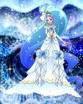  1girl :d absurdly_long_hair aqua_hair artist_request blue_eyes blue_hair commentary cure_mermaid cure_mermaid_(mode_elegant) dress earrings english_commentary eyelashes go!_princess_precure gradient_hair hair_ornament happy highres jewelry kaidou_minami long_hair looking_at_viewer magical_girl multicolored_hair necklace official_art open_mouth precure purple_hair smile solo standing third-party_source very_long_hair white_dress 