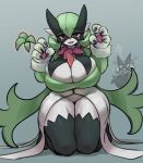  angry anthro curvaceous curvy_figure duo entangled erection female fusion gardevoir generation_3_pokemon generation_9_pokemon green_hair grey_background hair half-closed_eyes hi_res kneeling looking_at_viewer mask meowscarada narrowed_eyes nintendo open_mouth paw_pose paws pokemon pokemon_(species) pose pupils red_eyes shadow simple_background smile thick_thighs voluptuous white_body white_pupils wide_hips yboon 